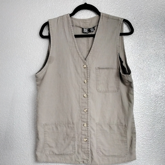 Linen Blend Sage Green Button Up Vest/Tunic   Size M - Picture 1 of 3